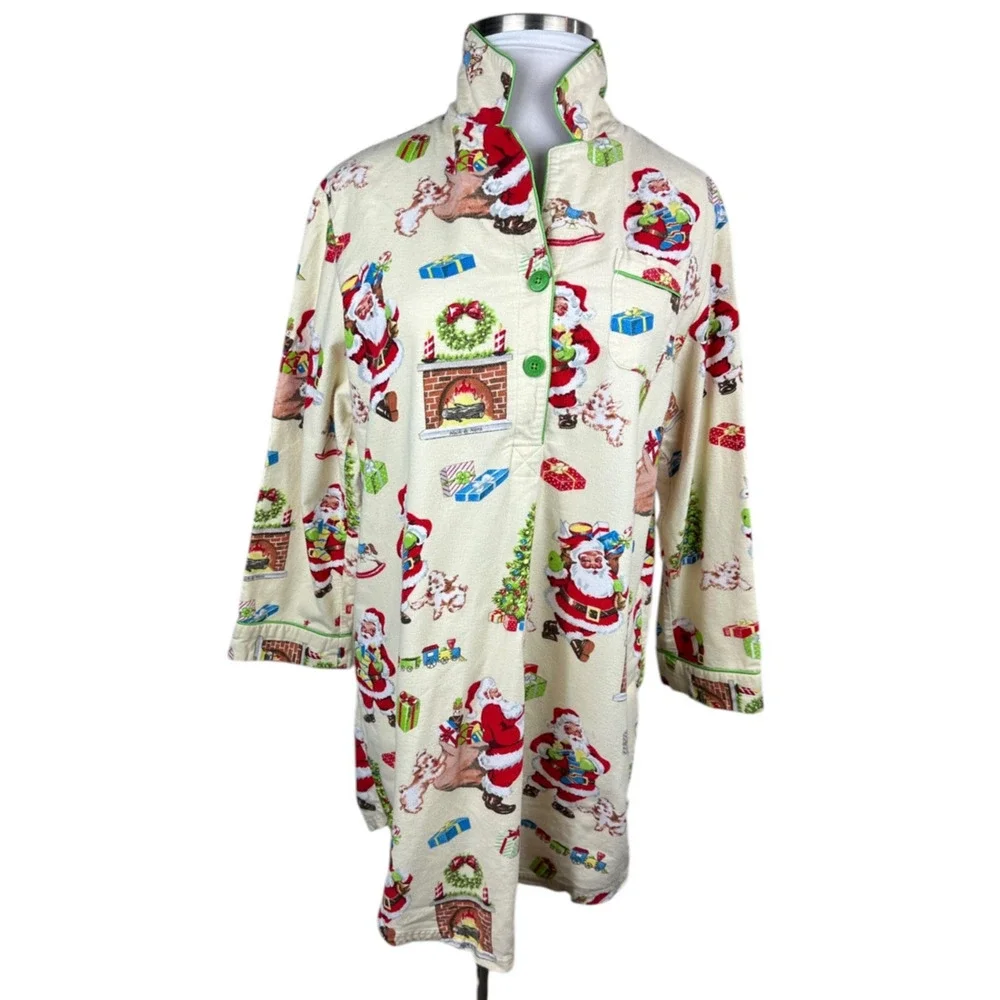 Nick & Nora Christmas Santa Themed Flannel Cotton Nightgown Holiday PJ's XXL - Picture 7 of 14